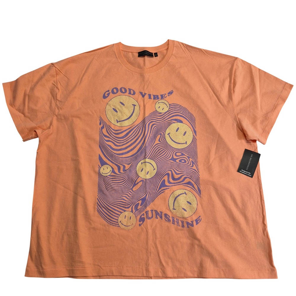 No Boundaries Smiley Face T-Shirt Good Vides Oversized Fit Size 3XL Peach